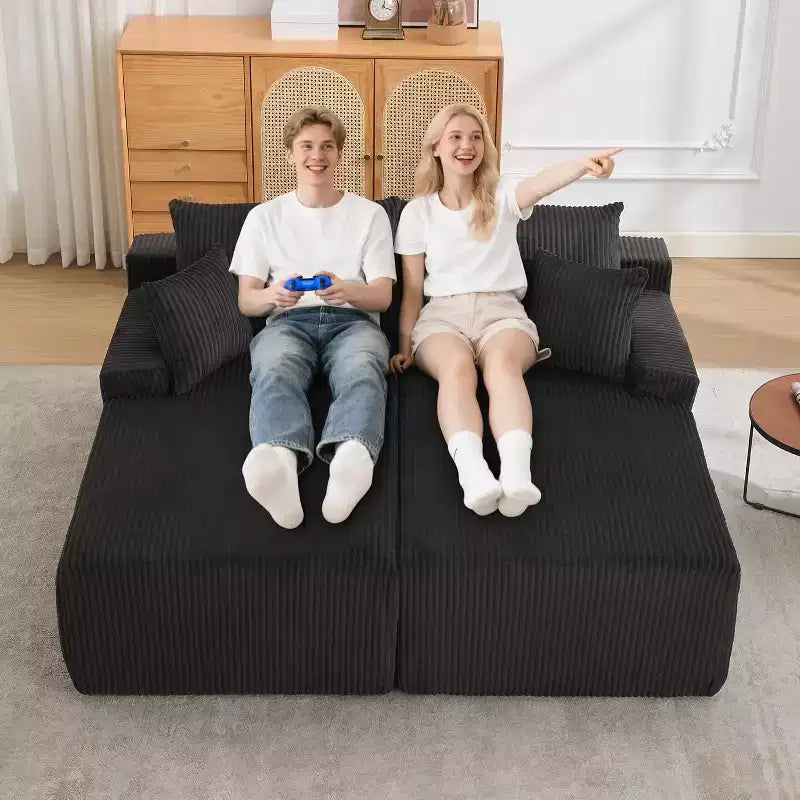 78" Oversized Corduroy Chaise Loveseat, Cloud-Like Deep Seat, No Assembly