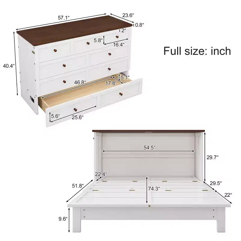 Modern Murphy Bed Chest with Charging Station & Storage Drawer