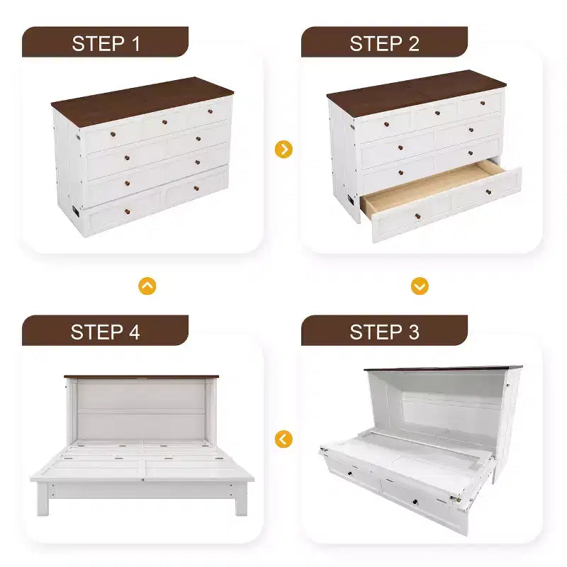 Modern Murphy Bed Chest with Charging Station & Storage Drawer