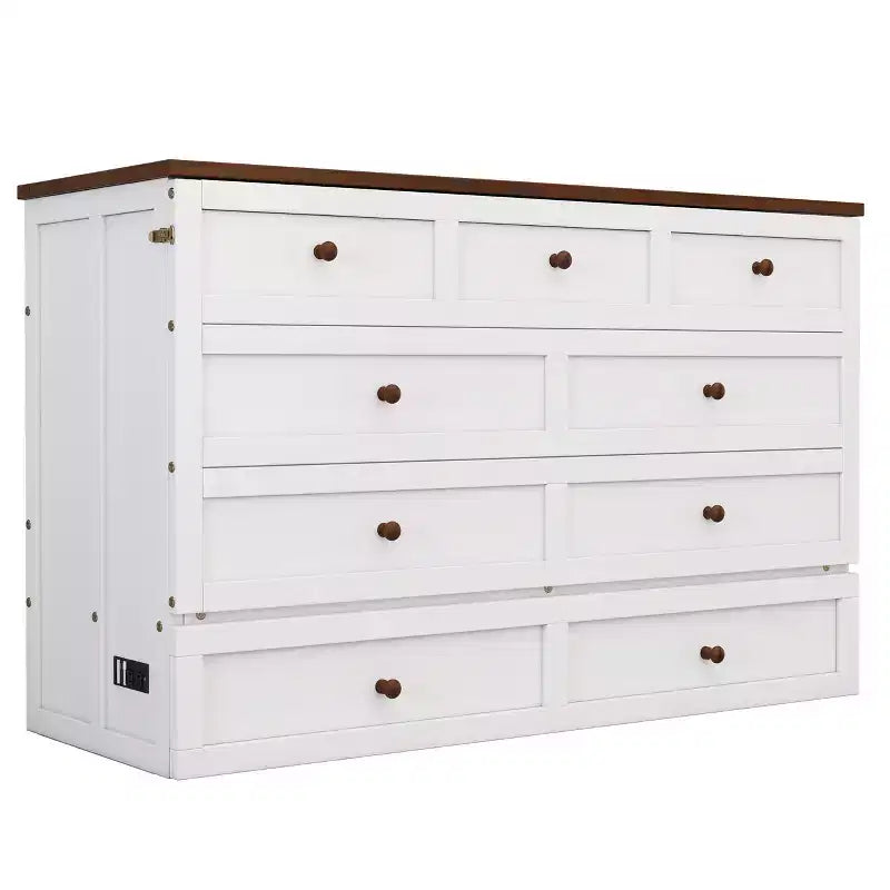 Modern Murphy Bed Chest with Charging Station & Storage Drawer