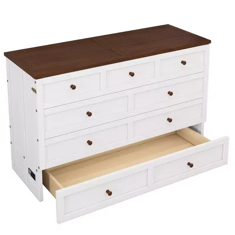 Modern Murphy Bed Chest with Charging Station & Storage Drawer