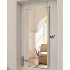 Gold Arched Full Length Mirror, 48x14 Inch. Shatter-Proof, Aluminum Frame for Over-Door or Wall Mount in Any Room