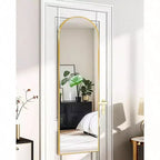 Gold Arched Full Length Mirror, 48x14 Inch. Shatter-Proof, Aluminum Frame for Over-Door or Wall Mount in Any Room