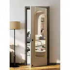Gold Arched Full Length Mirror, 48x14 Inch. Shatter-Proof, Aluminum Frame for Over-Door or Wall Mount in Any Room