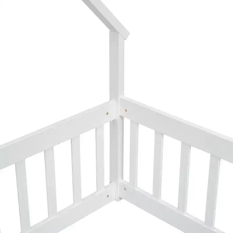 House-Shaped Kids Floor Bed with Fence & Guardrails, Pine Wood, Twin/Full