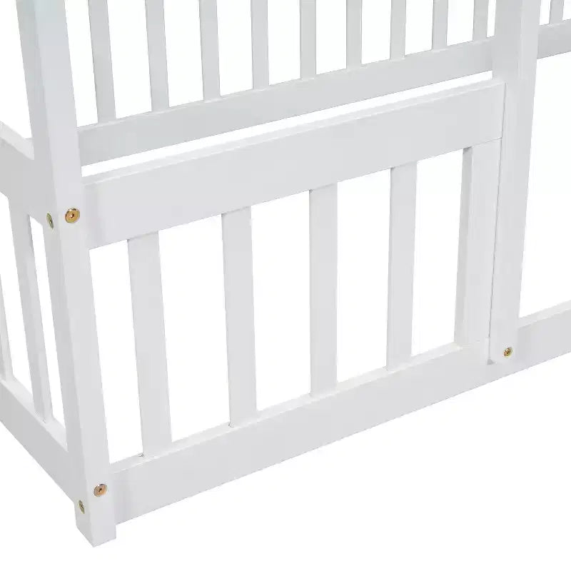 House-Shaped Kids Floor Bed with Fence & Guardrails, Pine Wood, Twin/Full
