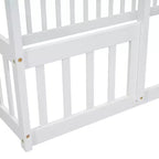 House-Shaped Kids Floor Bed with Fence & Guardrails, Pine Wood, Twin/Full