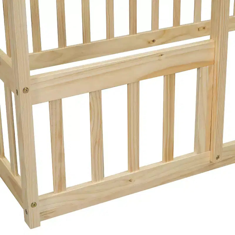 House-Shaped Kids Floor Bed with Fence & Guardrails, Pine Wood, Twin/Full