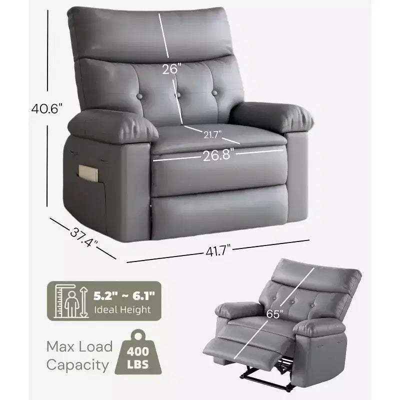 27" Oversized Manual Recliner Chair with Lumbar & Arm Support for Living Room & Bedroom