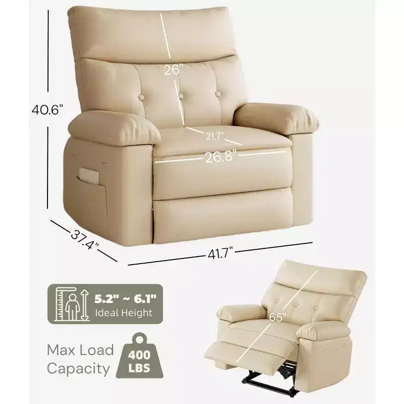 27" Oversized Manual Recliner Chair with Lumbar & Arm Support for Living Room & Bedroom