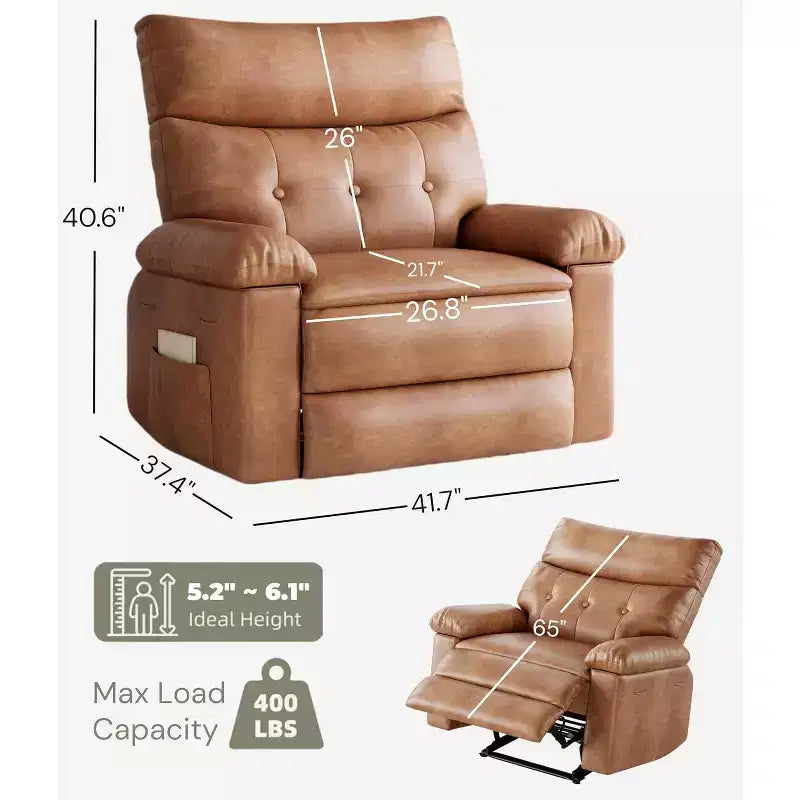 27" Oversized Manual Recliner Chair with Lumbar & Arm Support for Living Room & Bedroom