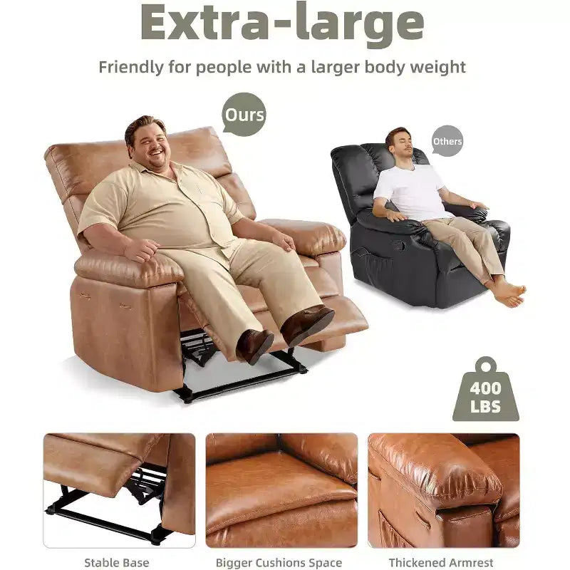 27" Oversized Manual Recliner Chair with Lumbar & Arm Support for Living Room & Bedroom