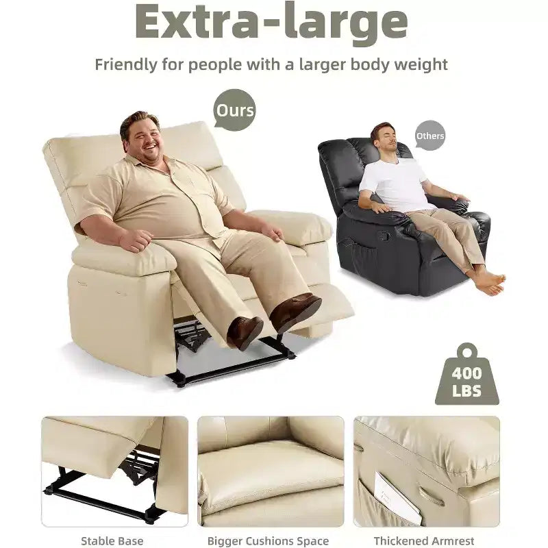27" Oversized Manual Recliner Chair with Lumbar & Arm Support for Living Room & Bedroom