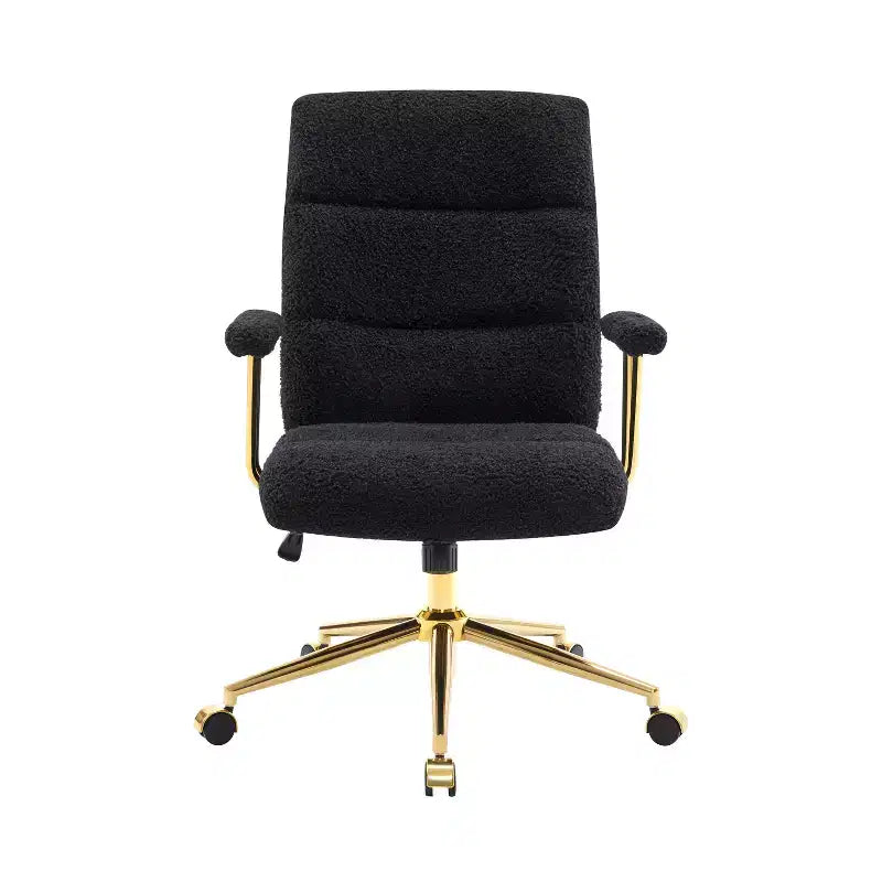 Sedia da ufficio moderna in tessuto bouclé strutturato con gambe dorate, sedia da lavoro girevole regolabile in altezza per ufficio o studio