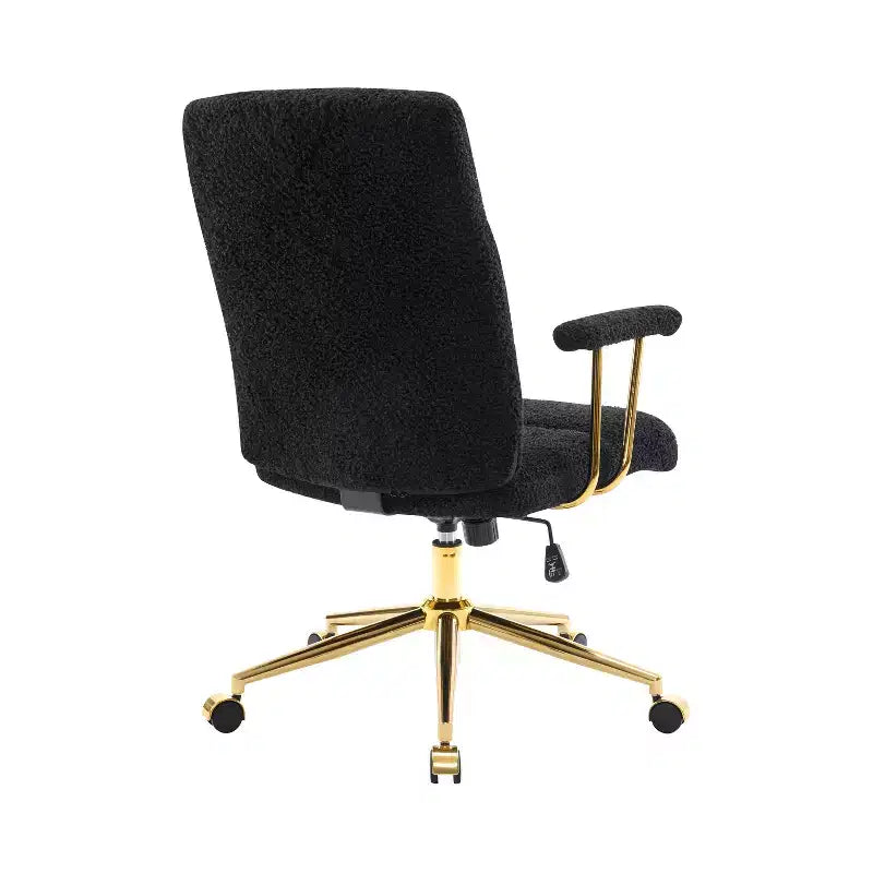 Sedia da ufficio moderna in tessuto bouclé strutturato con gambe dorate, sedia da lavoro girevole regolabile in altezza per ufficio o studio