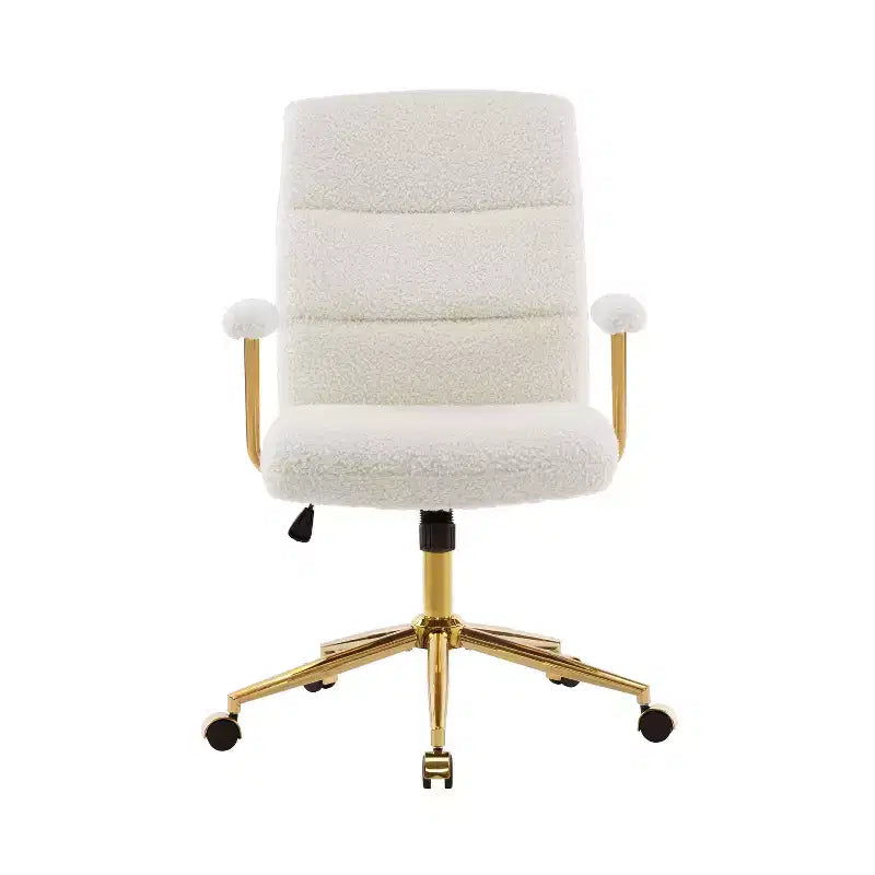 Sedia da ufficio moderna in tessuto bouclé strutturato con gambe dorate, sedia da lavoro girevole regolabile in altezza per ufficio o studio