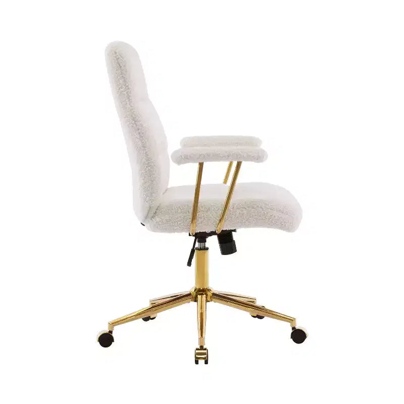Sedia da ufficio moderna in tessuto bouclé strutturato con gambe dorate, sedia da lavoro girevole regolabile in altezza per ufficio o studio