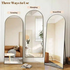 30x71 Black Arched Full Length Mirror. Aluminum Frame, Versatile Standing, Hanging, or Leaning Use for Any Room