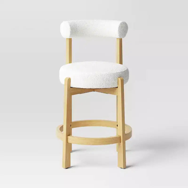 25.5" Sculptural Upholstered Boucle Counter Height Barstool with Footrest, Cream