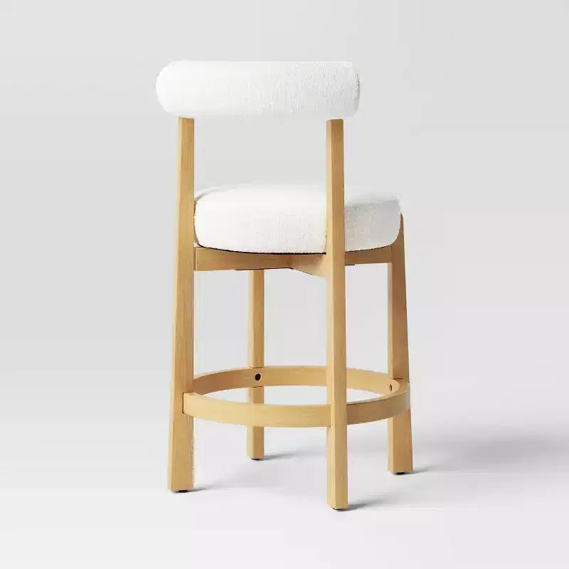 25.5" Sculptural Upholstered Boucle Counter Height Barstool with Footrest, Cream