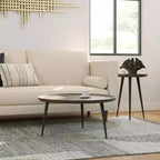 Round Solid Acacia Wood Coffee Table, Cognac, Flared Metal Legs, 30"