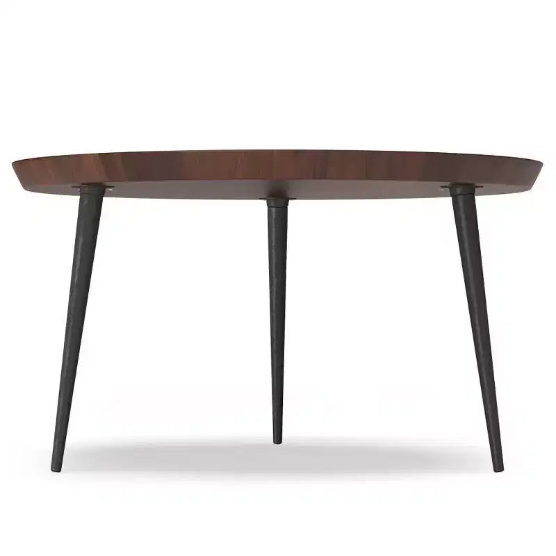 Round Solid Acacia Wood Coffee Table, Cognac, Flared Metal Legs, 30"
