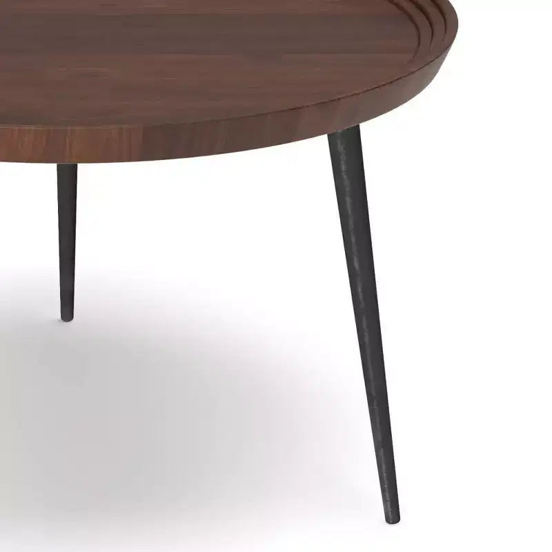 Round Solid Acacia Wood Coffee Table, Cognac, Flared Metal Legs, 30"