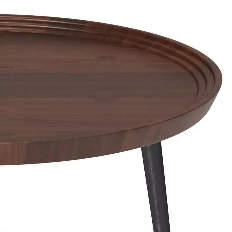 Round Solid Acacia Wood Coffee Table, Cognac, Flared Metal Legs, 30"