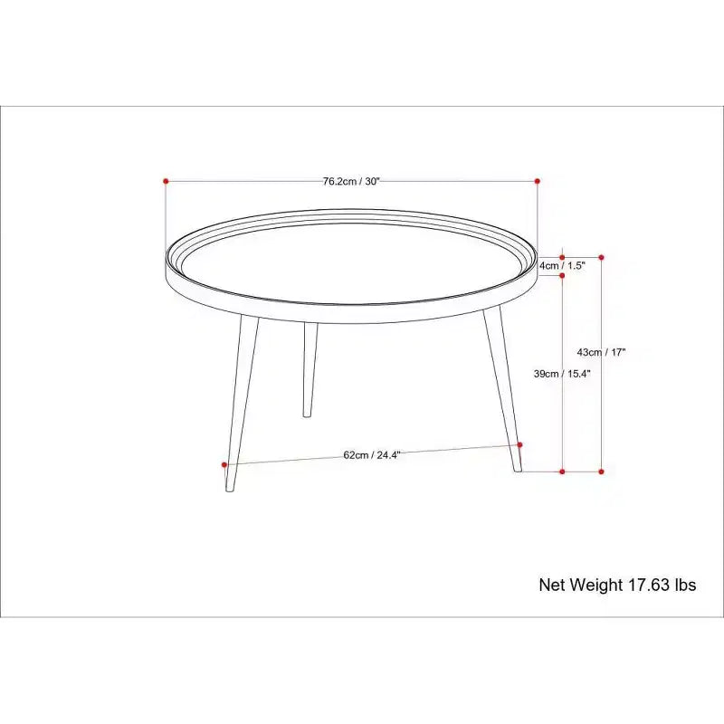 Round Solid Acacia Wood Coffee Table, Cognac, Flared Metal Legs, 30"