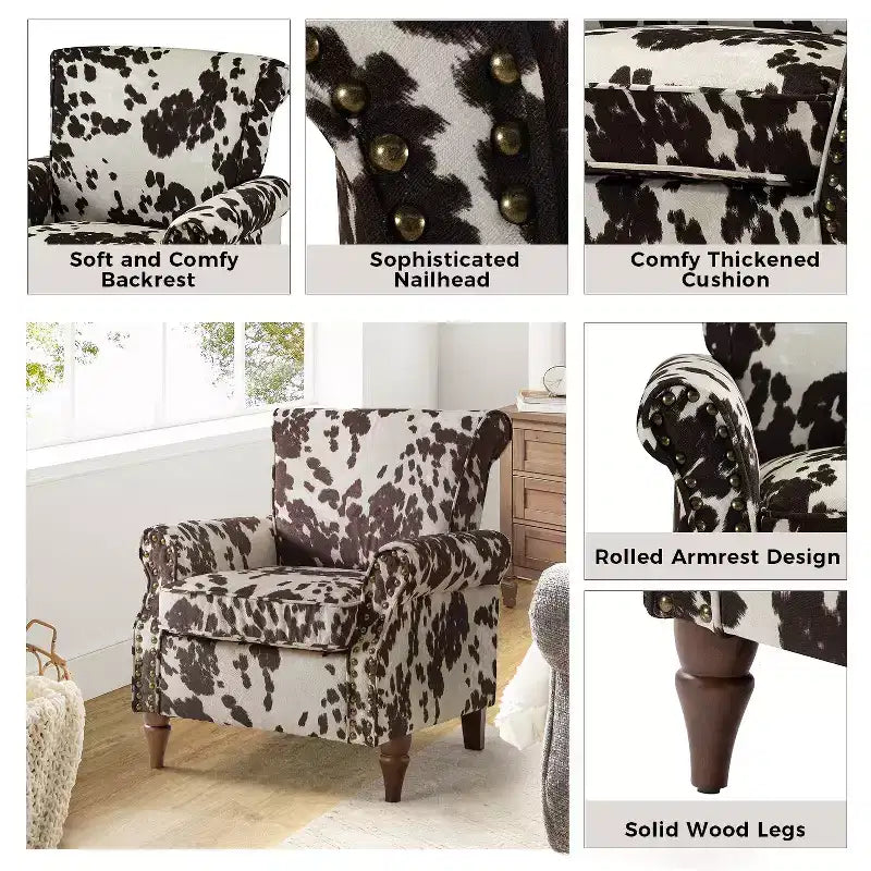 Traditional Floral Wingback Armchair with Nailhead Trim