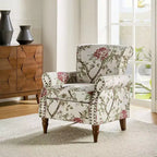 Traditional Floral Wingback Armchair with Nailhead Trim