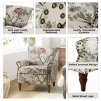 Traditional Floral Wingback Armchair with Nailhead Trim