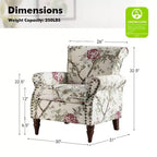 Traditional Floral Wingback Armchair with Nailhead Trim