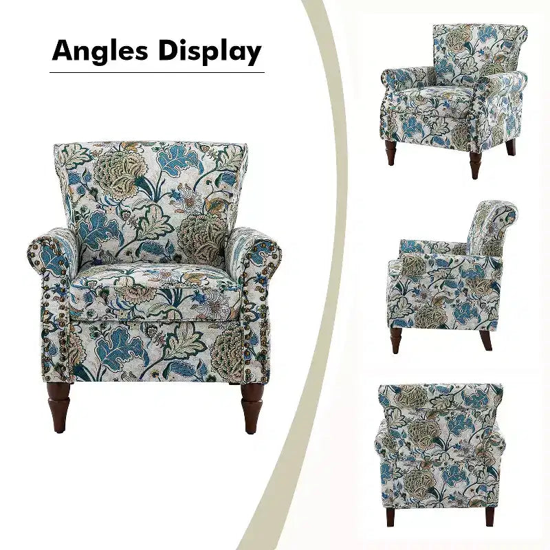 Traditional Floral Wingback Armchair with Nailhead Trim