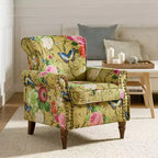 Traditional Floral Wingback Armchair with Nailhead Trim
