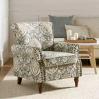 Traditional Floral Wingback Armchair with Nailhead Trim