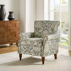Traditional Floral Wingback Armchair with Nailhead Trim