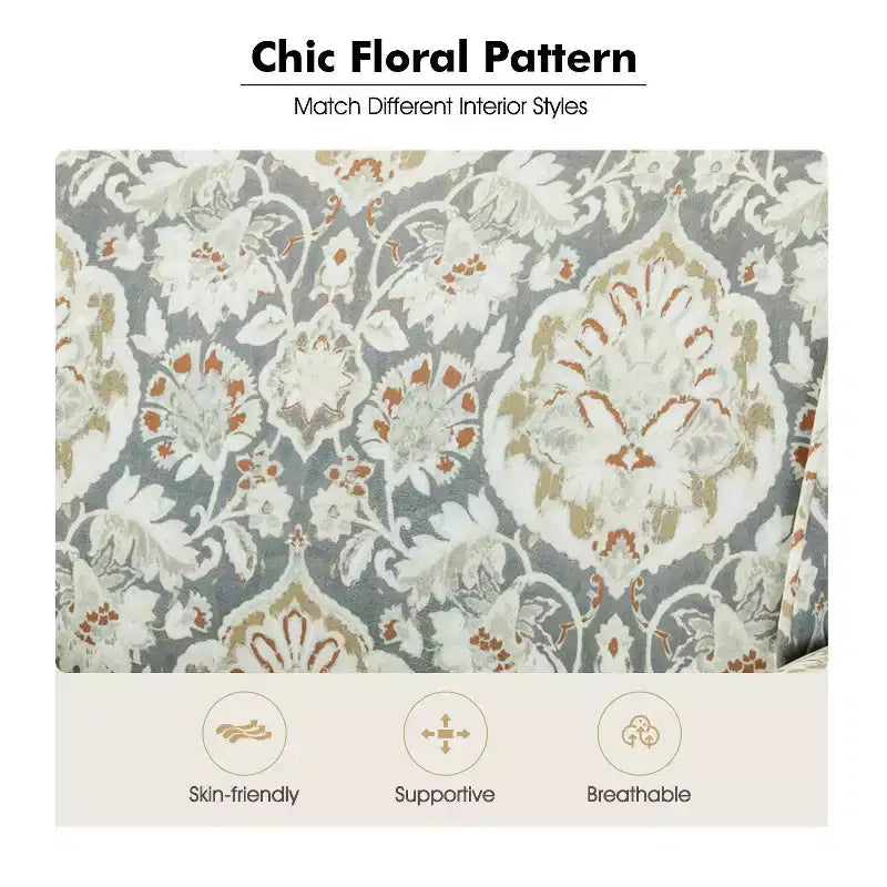 Traditional Floral Wingback Armchair with Nailhead Trim