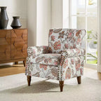 Traditional Floral Wingback Armchair with Nailhead Trim