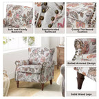 Traditional Floral Wingback Armchair with Nailhead Trim