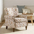 Traditional Floral Wingback Armchair with Nailhead Trim