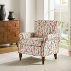 Traditional Floral Wingback Armchair with Nailhead Trim