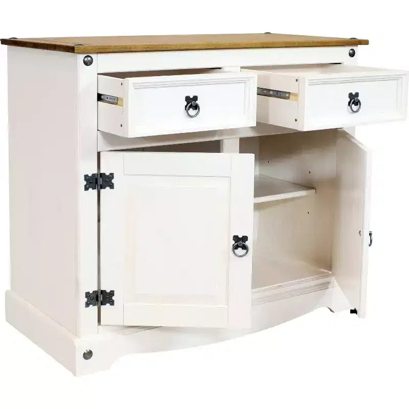 Kitchen Sideboard Cabinet with 2 Drawers & 2 Doors, Solid Pine, White