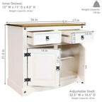 Kitchen Sideboard Cabinet with 2 Drawers & 2 Doors, Solid Pine, White