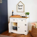 Kitchen Sideboard Cabinet with 2 Drawers & 2 Doors, Solid Pine, White