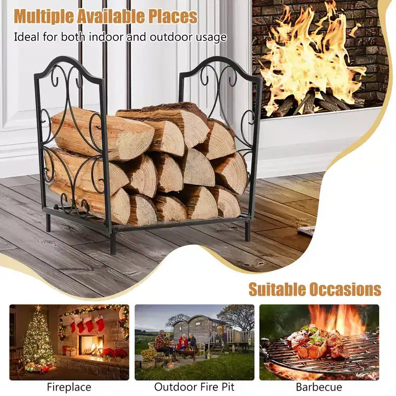 17" Steel Firewood Storage Rack with Rust-Resistant Coating, 132 lb Capacity