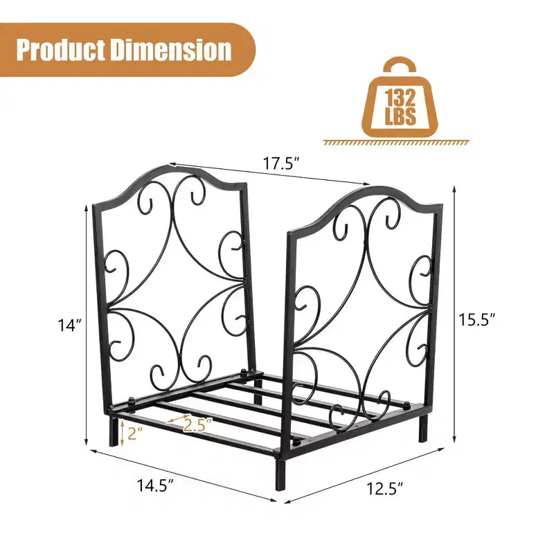 17" Steel Firewood Storage Rack with Rust-Resistant Coating, 132 lb Capacity