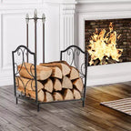 17" Steel Firewood Storage Rack with Rust-Resistant Coating, 132 lb Capacity