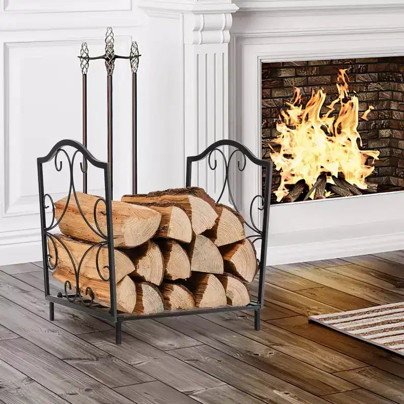 17" Steel Firewood Storage Rack with Rust-Resistant Coating, 132 lb Capacity
