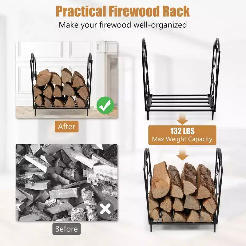 17" Steel Firewood Storage Rack with Rust-Resistant Coating, 132 lb Capacity